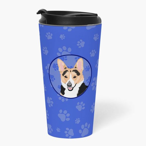 Pembroke Welsh Corgi Tricolor Red-Headed  Stainless Steel 16 oz  Tumbler, Blue - Picture 2 of 4
